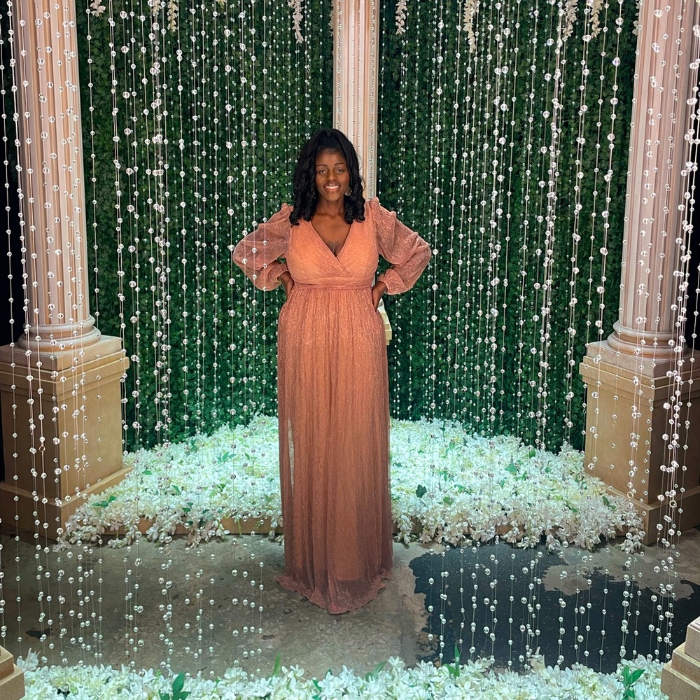 Rose Pink Elegant Gown w/ Ballon Sleeves